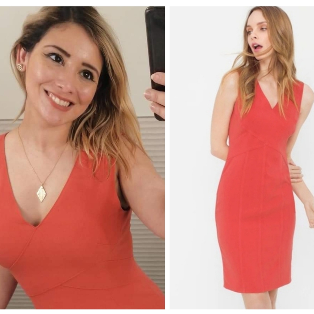 White House Black Market Cross-Seam Sheath red orange Dress Sz 8